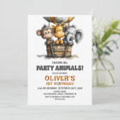Invitation Calling all Party Animals 1st Birthday Party (Debout devant)