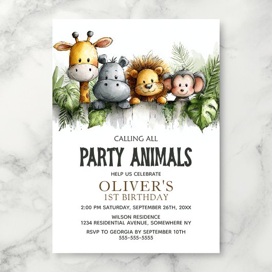 Invitation Calling All Party Animals 1st Birthday Party