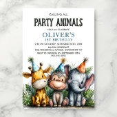 Invitation Calling All Party Animals 1st Birthday Party