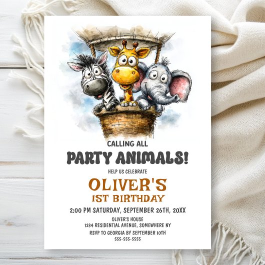 Invitation Calling all Party Animals 1st Birthday Party