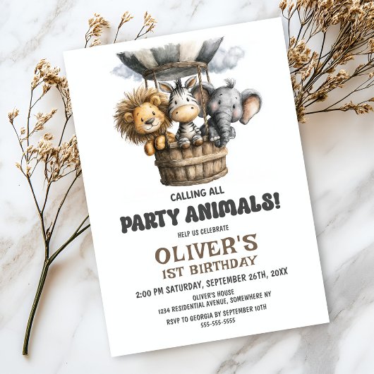 Invitation Calling all Party Animals 1st Birthday Party