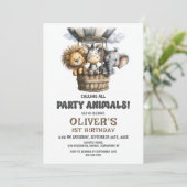 Invitation Calling all Party Animals 1st Birthday Party (Debout devant)