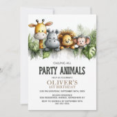 Invitation Calling All Party Animals 1st Birthday Party (Devant)