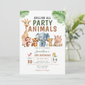 Invitation Calling All Party Animals Birthday Safari Party (Debout devant)