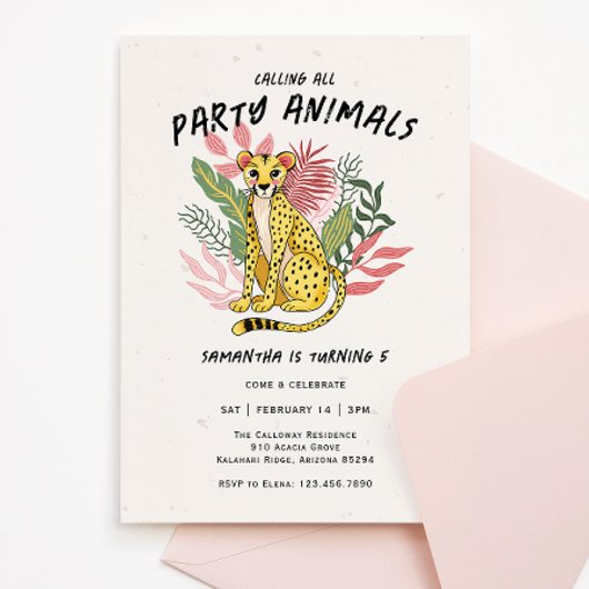 Invitation Calling All Party Animals Kids Cheetah Birthday