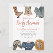 Invitation Calling All Party Animals Pink Safari Birthday  (Devant)