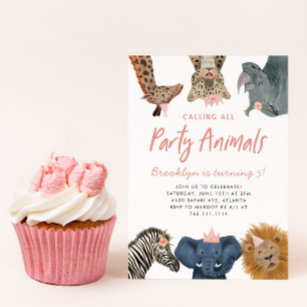 Invitation Calling All Party Animals Pink Safari Birthday 