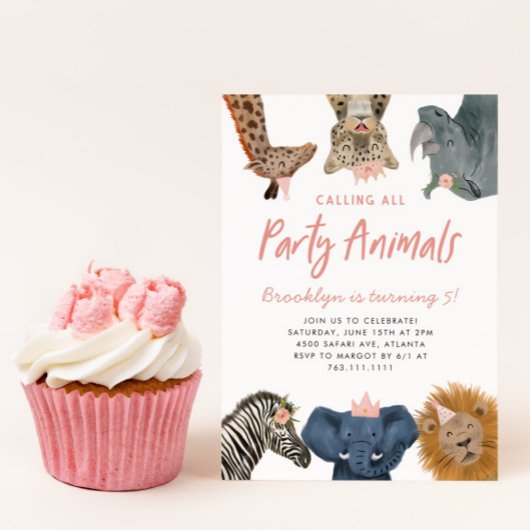 Invitation Calling All Party Animals Pink Safari Birthday 
