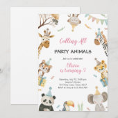 Invitation Calling All Party Animals Safari Zoo Birthday (Devant / Derrière)