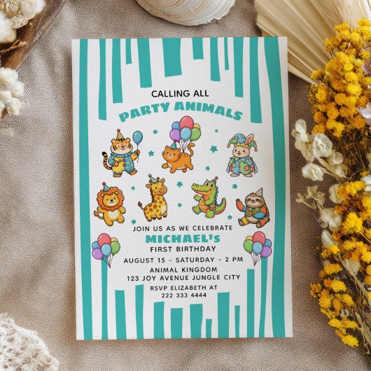 Invitation Calling All Party Animals ZOO Kids' 1st Birthday 