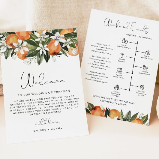 Invitation CALLIOPE Citrus Orange Bienvenue Lettre Timeline