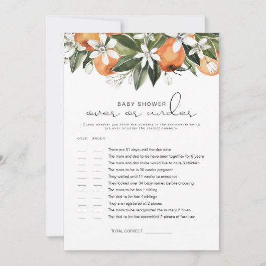 Invitation CALLIOPE Little Cutie Over or Under Baby Game Card (Devant)