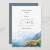 Invitation Calme Cliffside Ocean View Bloom Art Beach Mariage (Devant / Derrière)