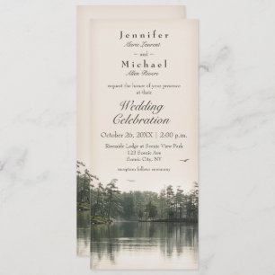 Invitation calme rustique lac evergreens reflet mince