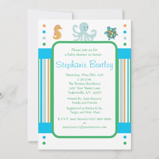 Invitation Calypso 5x7 Sea Creats (Devant)