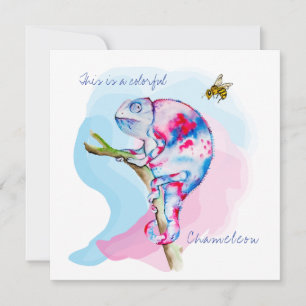 Invitation Caméléon et abeille aquarelle colorés lumineux.