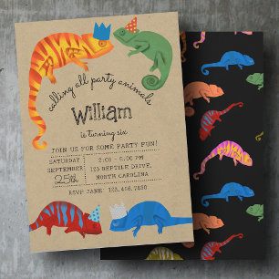 Invitation Caméléons Reptiles Colorés Lézards Anniversaire En