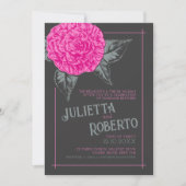 Invitation Camélia encrée mariage rose gris brun (Devant)