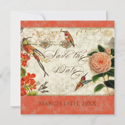 Invitation Camélia oiseaux-mouches botaniques Save the Date (Dos)