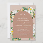 Invitation Camélia vintage. Mariage d'arche fleurie rose pâle (Devant)