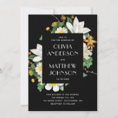 Invitation Camélia vintage. Mariage noir fleuri (Devant)