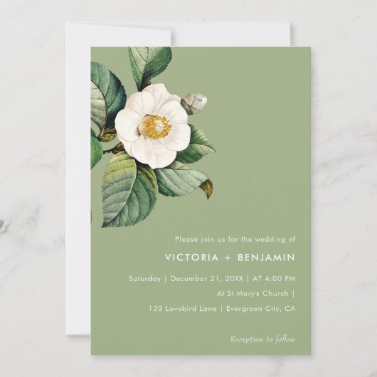 Invitation Camélie rustique Sage Floral Minimal Mariage simpl (Devant)