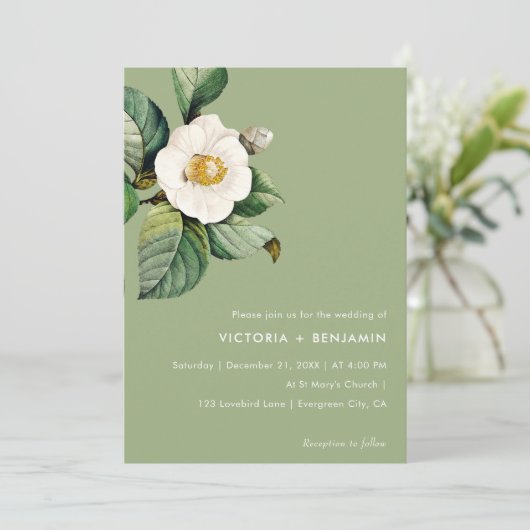 Invitation Camélie rustique Sage Floral Minimal Mariage simpl (Debout devant)
