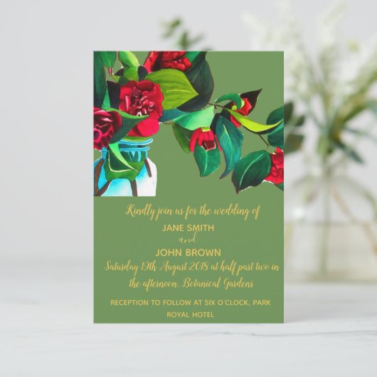 Invitation Camellias à fleurs de mariage campagnard rustique (Debout devant)