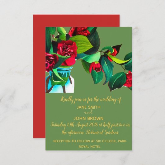 Invitation Camellias à fleurs de mariage campagnard rustique (Devant / Derrière)