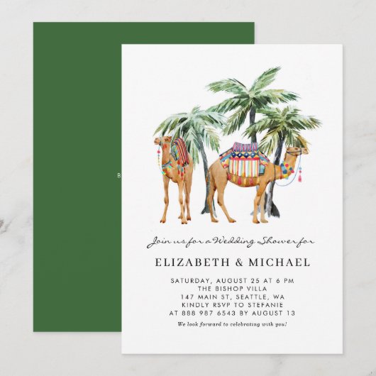 Invitation Camels tropicaux Palm Trees Wedding shower du dése (Devant / Derrière)