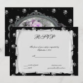 Invitation Cameo Rose Pourpre Steampunk Goth RSVP (Devant / Derrière)