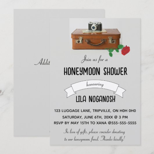 Invitation Caméra de bagage modifiable et douche de lune de m (Devant / Derrière)