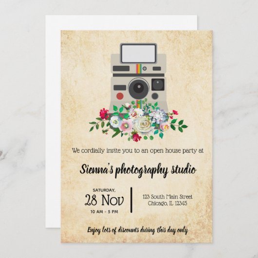 Invitation Caméra vintage (Devant / Derrière)