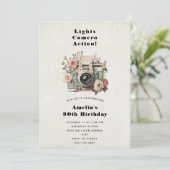 Invitation  Camera with Flowers Retro Pastel Image Birthday (Debout devant)