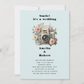 Invitation Camera with Flowers Retro Pastel Image Wedding (Devant)