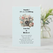 Invitation Camera with Flowers Retro Pastel Image Wedding (Debout devant)
