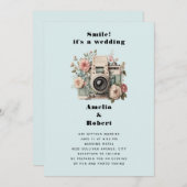 Invitation Camera with Flowers Retro Pastel Image Wedding (Devant / Derrière)