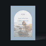Invitation Camila Dusty Blue Arch Mariage moderne<br><div class="desc">Faire-part de mariage moderne avec votre monogramme avec vos détails sur votre photo préférée à l'intérieur d'une arche sur un arrière - plan bleu poussiéreux. Le modèle comprend une simple superposition pour permettre au texte de s'afficher sur l'image et peut être supprimé dans l'outil d'édition de conception. Ce design simple...</div>