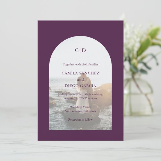 Invitation Camila Purple Arch Mariage moderne (Debout devant)
