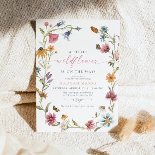 Invitation CAMILLA Papillon Fleur sauvage Baby shower fille