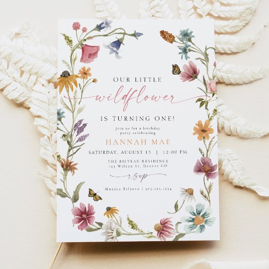 Invitation CAMILLA Papillon Fleur sauvage fille premier anniv