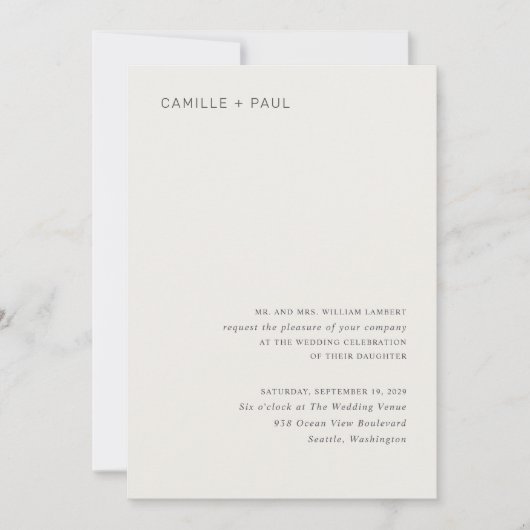 Invitation Camille Neutral Mariage moderne (Devant)