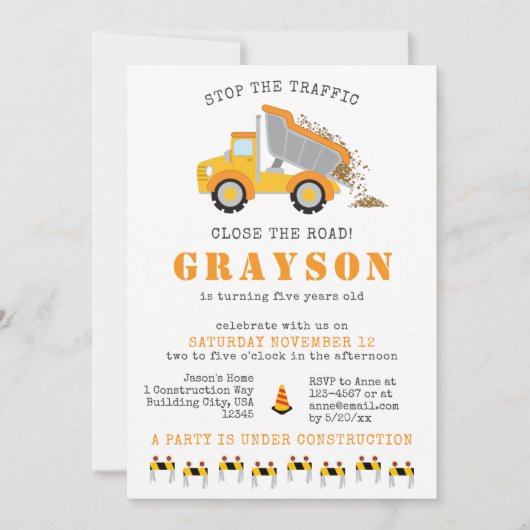 Invitation Camion à benne basculante de construction Photo de (Devant)