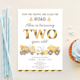 Invitation Camion à benne de chantier 2e anniversaire de garç