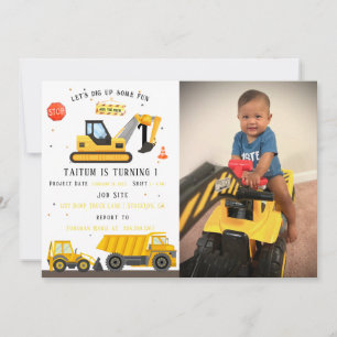 Invitation Camion à benne et excavatrice Anniversaire de co