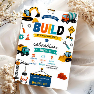 Invitation Camion à benne excavatrice 4e anniversaire