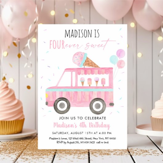 Invitation Camion à crème glacée quatre jamais doux anniversa