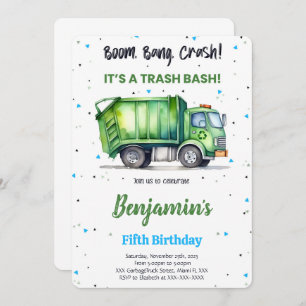 Invitation Camion à déchets verts et noirs