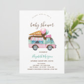Invitation Camion à glace Baby shower à rayures roses (Debout devant)
