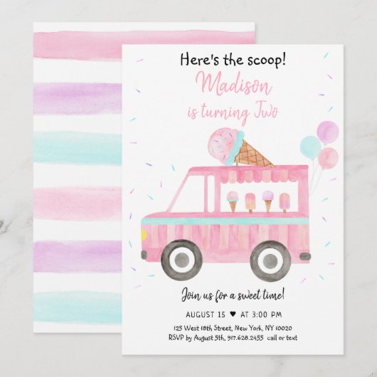 Invitation Camion à glace moderne Voici l'anniversaire de la  (Devant / Derrière)